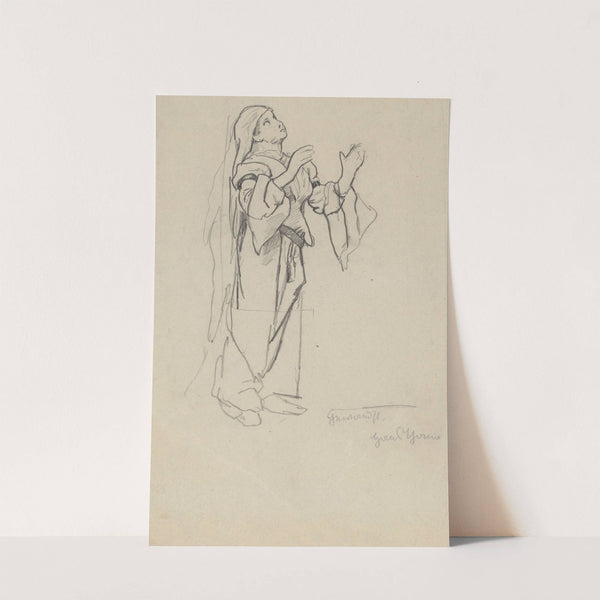 Study of a Woman in a Long Robe and Headscarf (1890 - 1910) by Hans Thoma