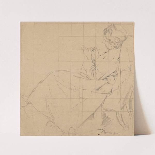 Study of a Woman Knitting in an Armchair (1865 - 1924) by Hans Thoma