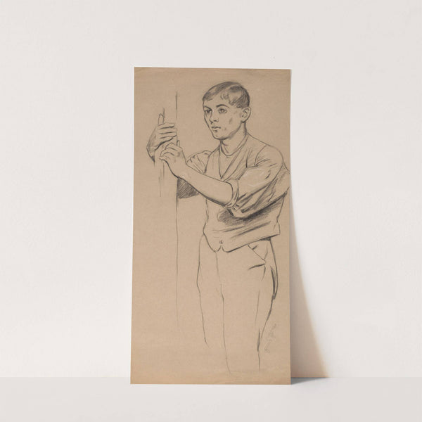 Study of a Young Man Depicted Down to His Knees, Holding a Pole with Both Hands (1901) by Hans Thoma