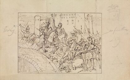 Study of Armored Knights in Battle with Horses