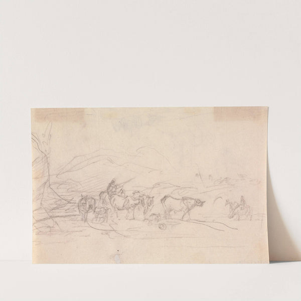 Study of cattle and figures in a landscape by Sawrey Gilpin