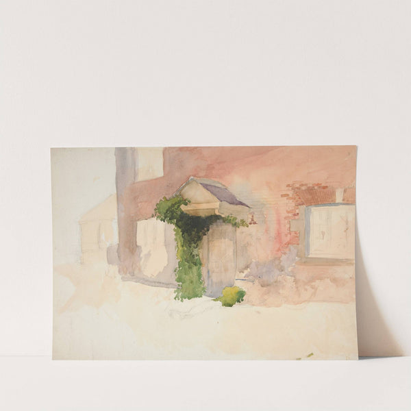 Study of exterior of a red brick house by Edwin Austin Abbey