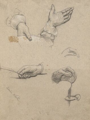 Study of hands, sketch for Signing of the Compact in the Cabin of the Mayflower