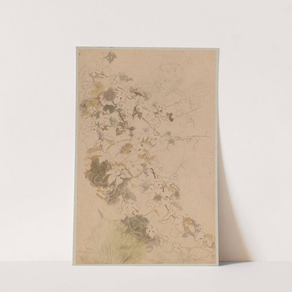 Study of ivy; contour of satyr’s head (1880 - 1900) by Hans Thoma