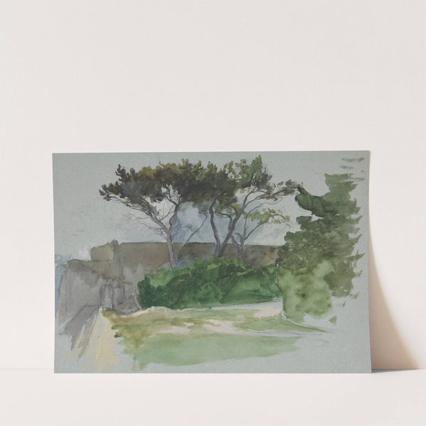 Study of landscape with trees and stone wall by Edwin Austin Abbey