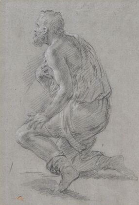 Study of Male Figure Kneeling in a Three-Quarter View, Facing Left (a Shepherd)