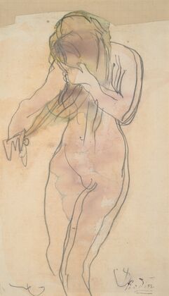 Study of nude (standing, combing her hair)