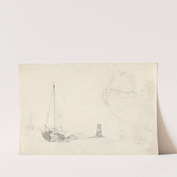 Study of Small Fishing Vessel on Shore by Cornelius Varley