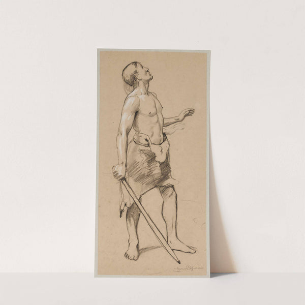 Study of the Figure of a Semi-Nude Male in a Leather Loincloth Holding a Sword (1886) by Hans Thoma