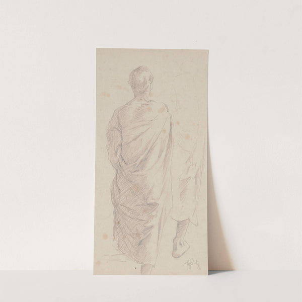 Study of the figure of a young man in a robe draped on his right arm, depicted from the back. Sketch of a fragment of drapery and right leg (1860 - 1924) by Hans Thoma