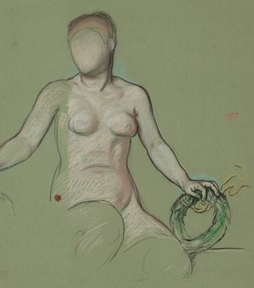 Study of the figure of Peace in Peace and prosperity holding a green wreath