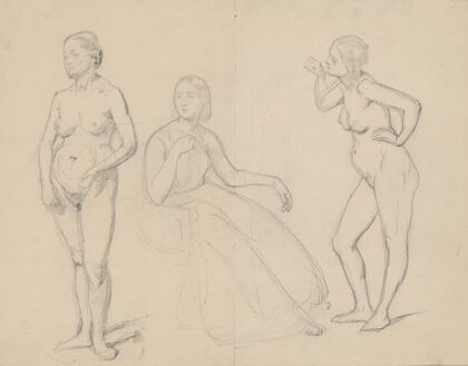 Study of the figure of Queen Bona and two nude studies of court ladies for the painting ‘The Upbringing of Sigismund Augustus’