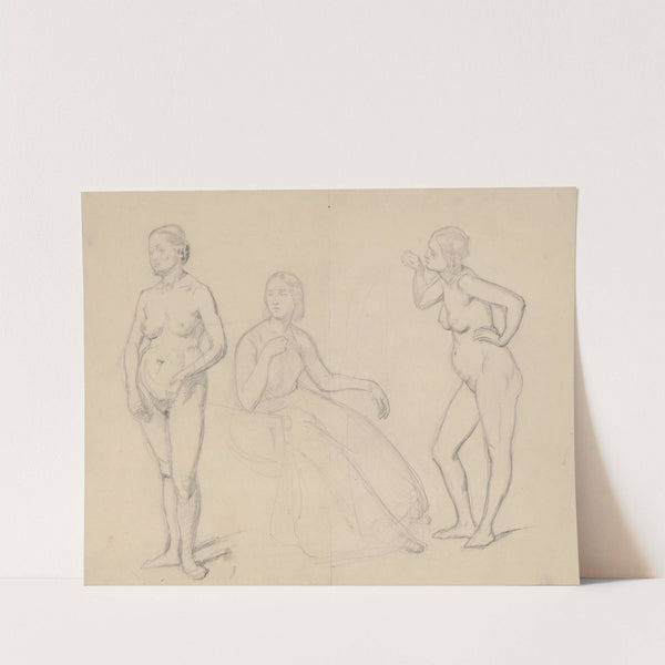 Study of the figure of Queen Bona and two nude studies of court ladies for the painting 'The Upbringing of Sigismund Augustus' by Józef Simmler