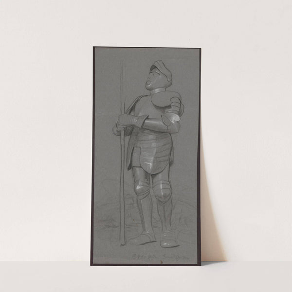 Study of the figure of St. George in armour and helmet, holding a spear in his hands, standing before a dead dragon (1860 - 1924) by Hans Thoma