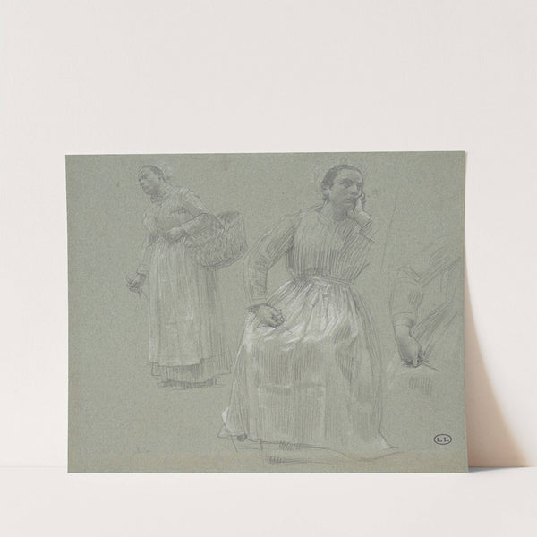 Study of Two Women,One Seated and One Holding a Basket by Léon Augustin Lhermitte