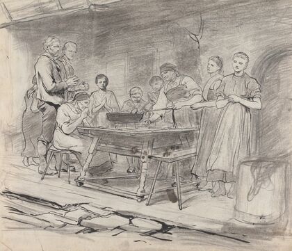 Study of Women and Men Saying Grace, Before a Meal
