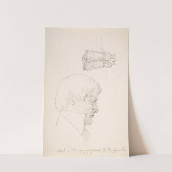 Study Sheet with a Portrait of Carl Julius Senff and Two Italian Women Walking by August Ferdinand Hopfgarten