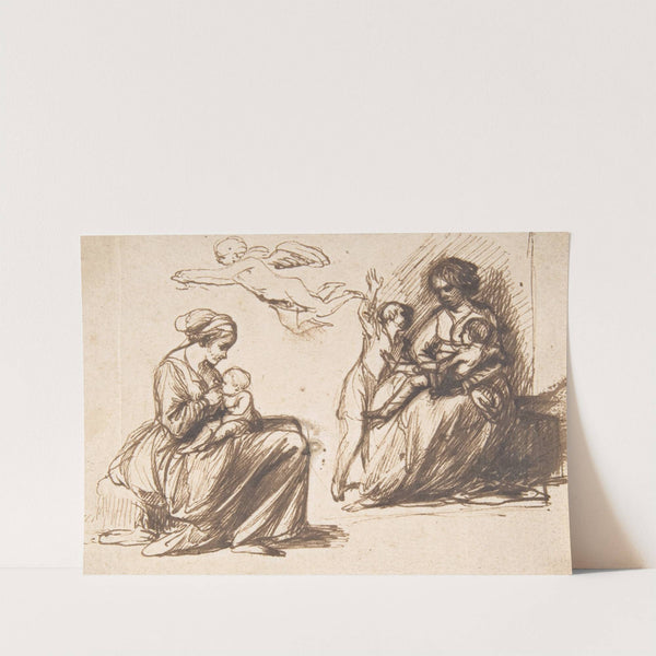 Study Sheet with Two Seated Children and an Angel by Hendrick Goudt