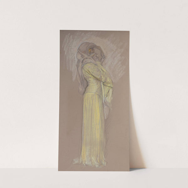 Study, Woman in yellow dress with brown veil over face by Edwin Austin Abbey