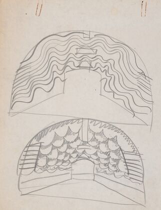 Suggested treatments of Auditorium for Theatre and Concert Hall, New York World’s Fair 1939. Sketch for unlettered scheme, for proscenium