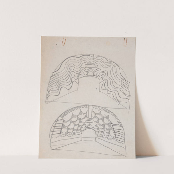 Suggested treatments of Auditorium for Theatre and Concert Hall, New York World's Fair 1939. Sketch for unlettered scheme, for proscenium by Winold Reiss