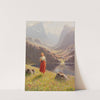 Summer by the Norwegian fjord - girl returning home with a rake and box by Hans Andreas Dahl