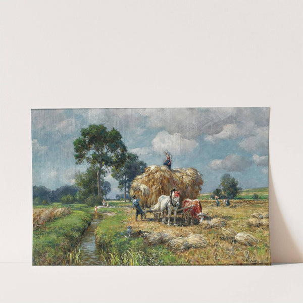 Summer harvest, in the background children at a creek by Karl Stuhlmüller