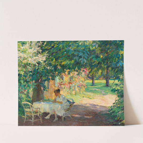 Summer in the garden of the artist’s villa on Lake Starnberg (1920) by Edward Cucuel