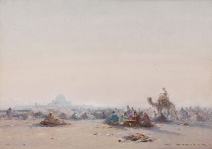 Sunrise in the desert at the gates of a city