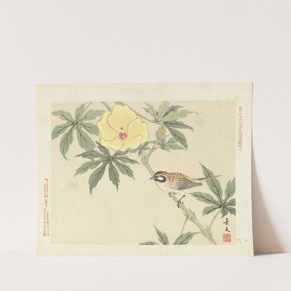 Sunset hibiscus and meadow bunting (1892) by Matsumura Keibun