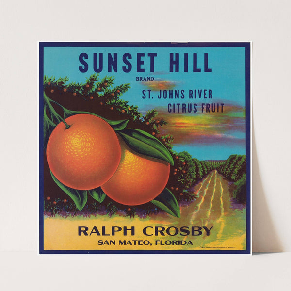 Sunset Hill Brand Florida Citrus Label (1948)