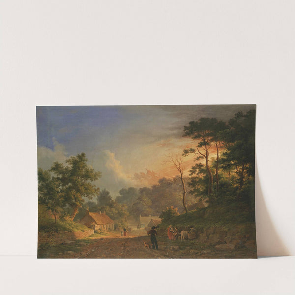 Sunset over a rural landscape by Abraham Pether