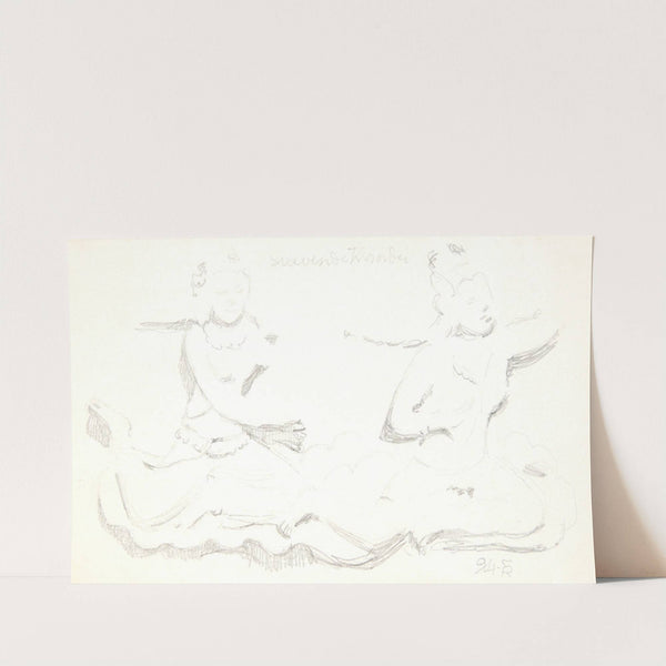 Svævende kvinder Studieblad efter relieffer i Borobudur, Java by Svend Rathsack