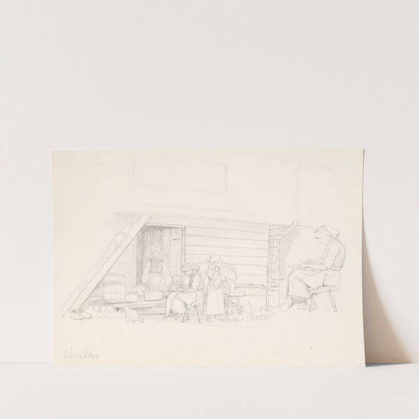 Svensk kone og tre børn uden for et hus i 'Vingåker' by Wilhelm Marstrand