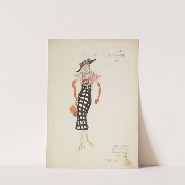 Swing It: Gold Diggers. Black & white skirt, pink blouse, orange gloves, and black hat (1934-1943) by Maxine Borowsky