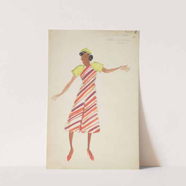 Swing It: Levee School Girls. Striped orange and purple dress with yellow sleeves (1934-1943) by Maxine Borowsky