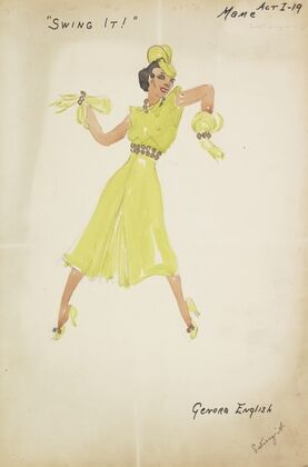 Swing It: Mame. Green gown, green gloves, green pumps, & green hat (1934-1943)
