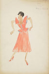 Swing It: Pink dress with tall shoulder pads and blue buttons (1934-1943)