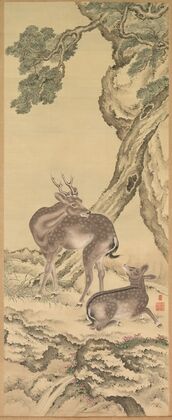 Symbols of Longevity; Deer under Peach and Pine (Peach) (1801) — size preview