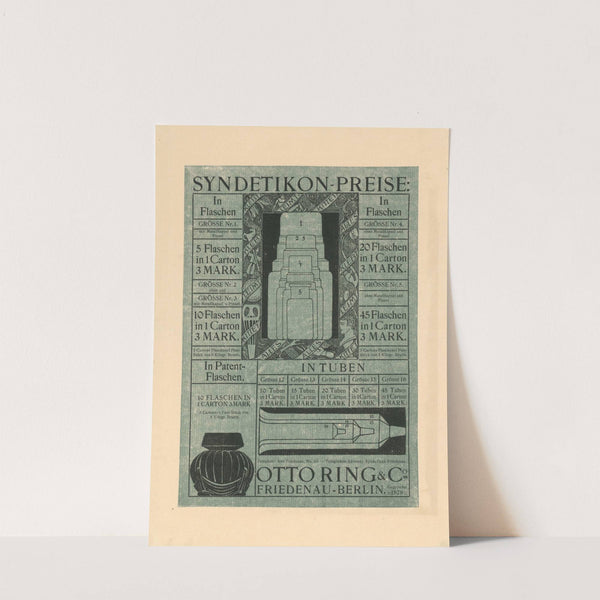 Syndetikon-Preise für Flaschen und Tuben. Otto Ring & Co Friedenau-Berlin (1881 - 1913) by Steglitzer Werkstatt