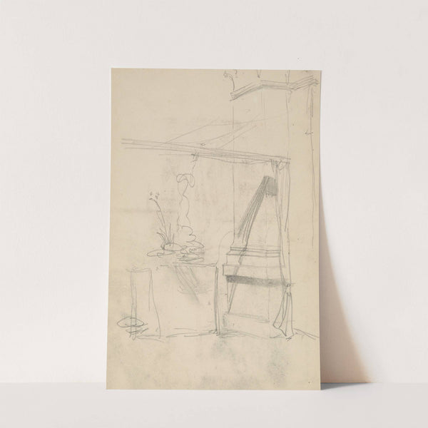 szkic wnętrza z filarem i podpiętą kotarą by Henryk Siemiradzki