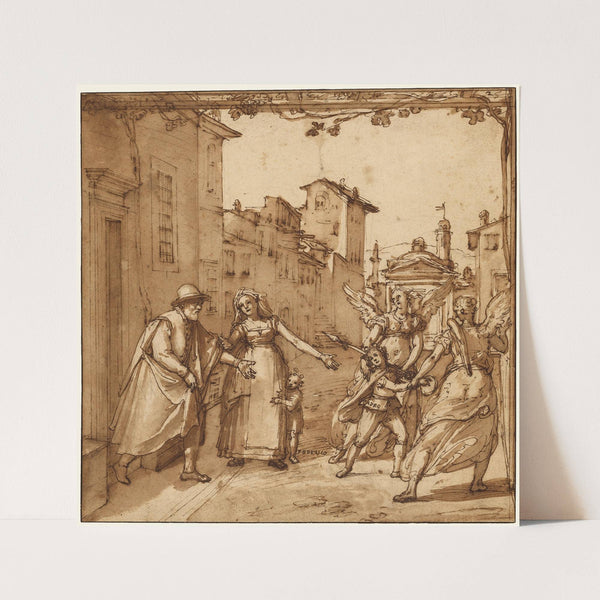 Taddeo Leaving Home Escorted by Two Guardian Angels by Federico Zuccaro