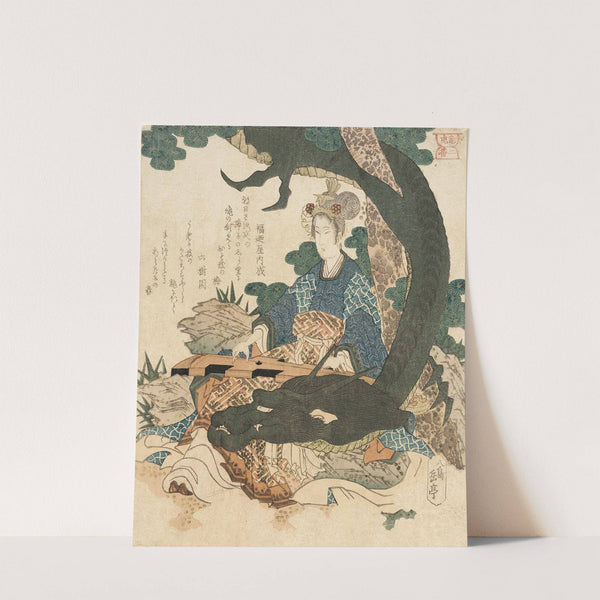 Taizhenwang Furen Playing One-String Chin, Encircled by Dragon by Yashima Gakutei