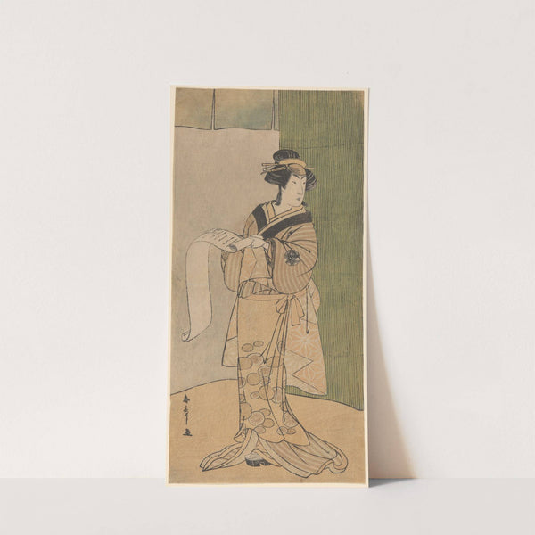 Tall Actor as a Woman Reading a Letter by Bamboo Screen by Katsukawa Shunchō