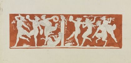 Tanz von Satyrn und Bacchantinnen um die Herme des Dionysos