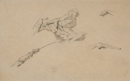 Tatar mounting a horse, studies of figures and hands for the painting “Liberation of captives” (1875 - 1876)