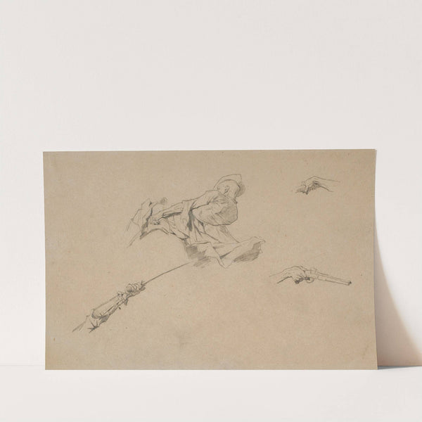 Tatar mounting a horse, studies of figures and hands for the painting “Liberation of captives” (1875 - 1876) by Jozef Brandt