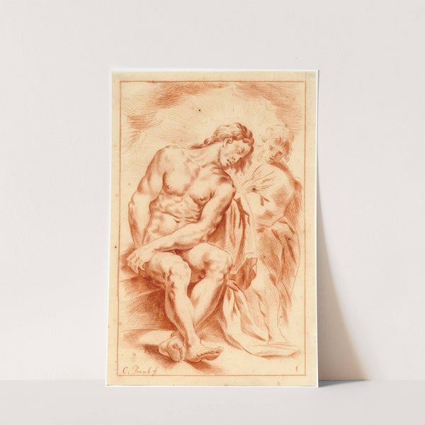 Tekening van Christus op de steen met engel by Cornelis Pronk