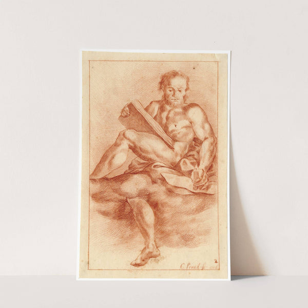 Tekening van naakte man in de wolken met boek en kaars by Cornelis Pronk