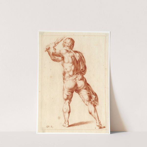 Tekening van staande man, met knuppel zwaaiend by Cornelis Pronk